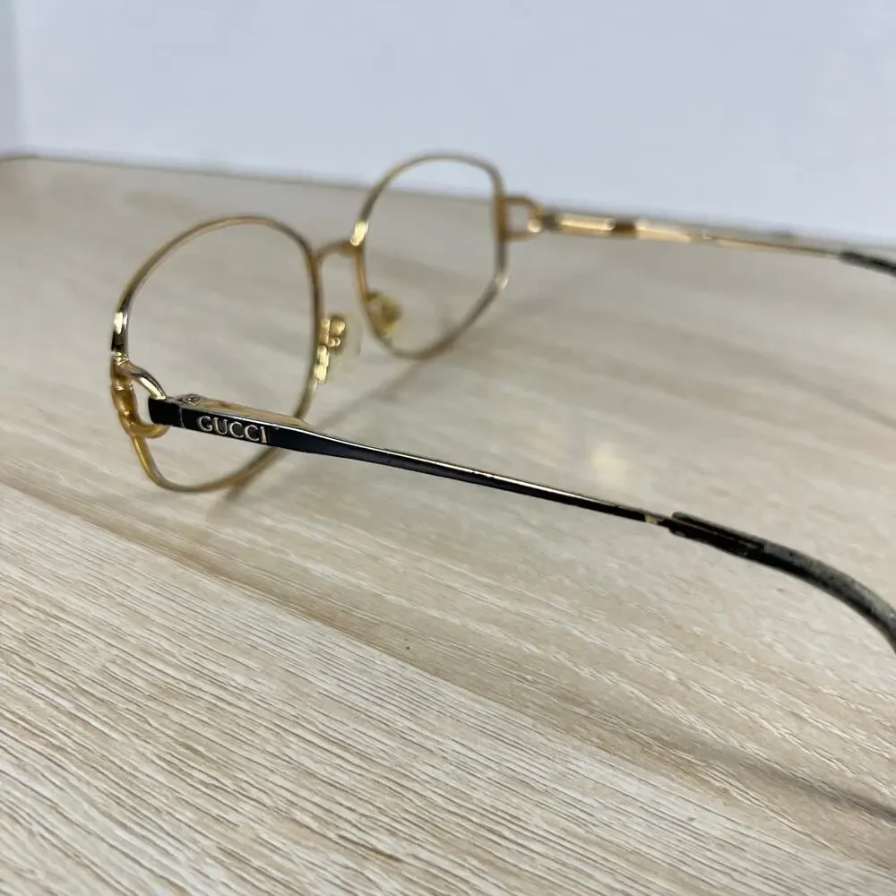 Vintage Gucci GG2278 Eyeglasses Gold Black Metal Oval Horse Bit Italy 58-17-135